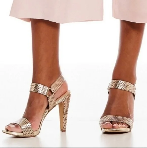 Karl Lagerfeld Cieone Muted Metallic Gold Heeled Sandals - Picture 1 of 9